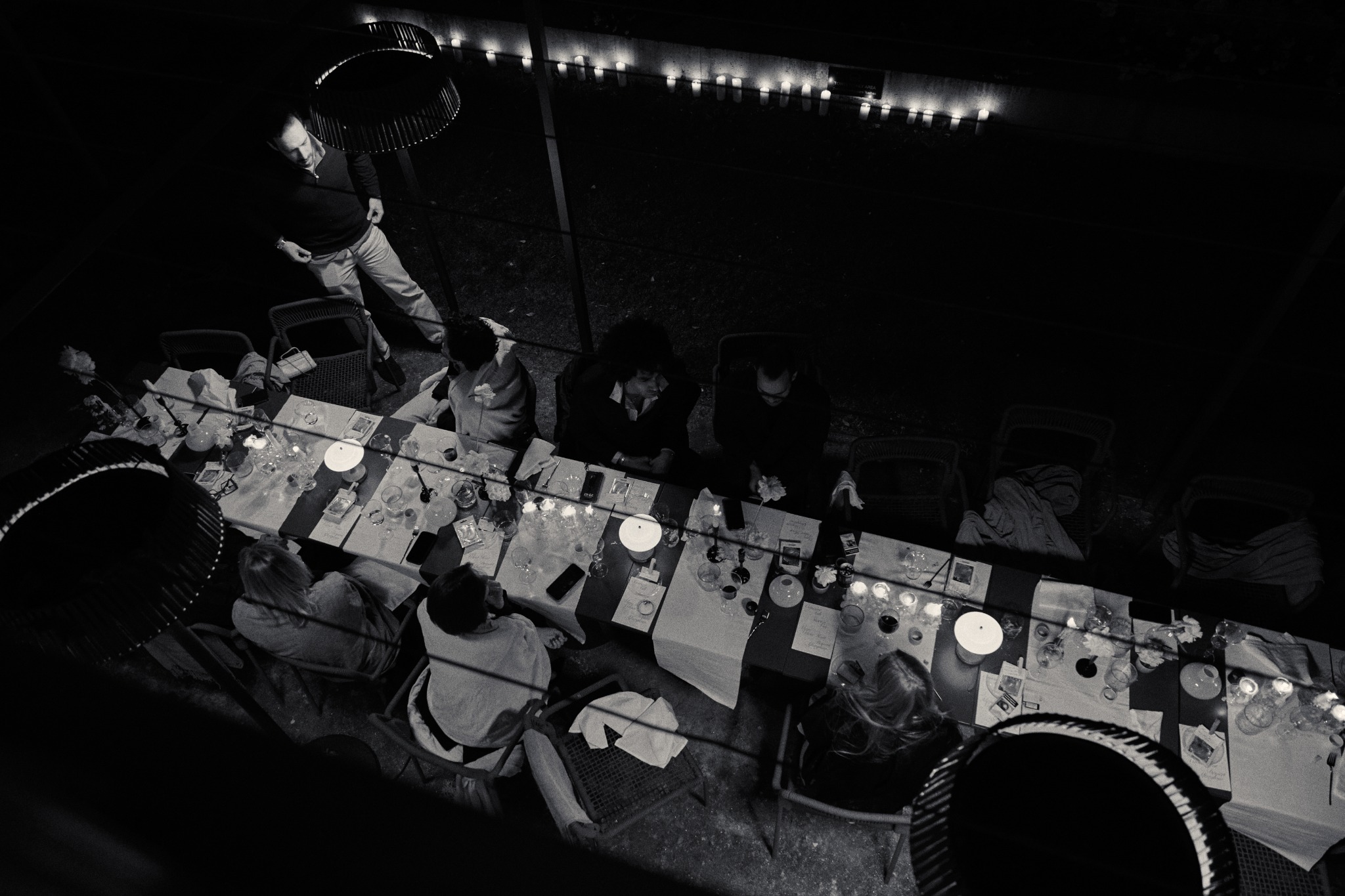 Creators Off-Site at REFRAME House, original black and white overhead photograph