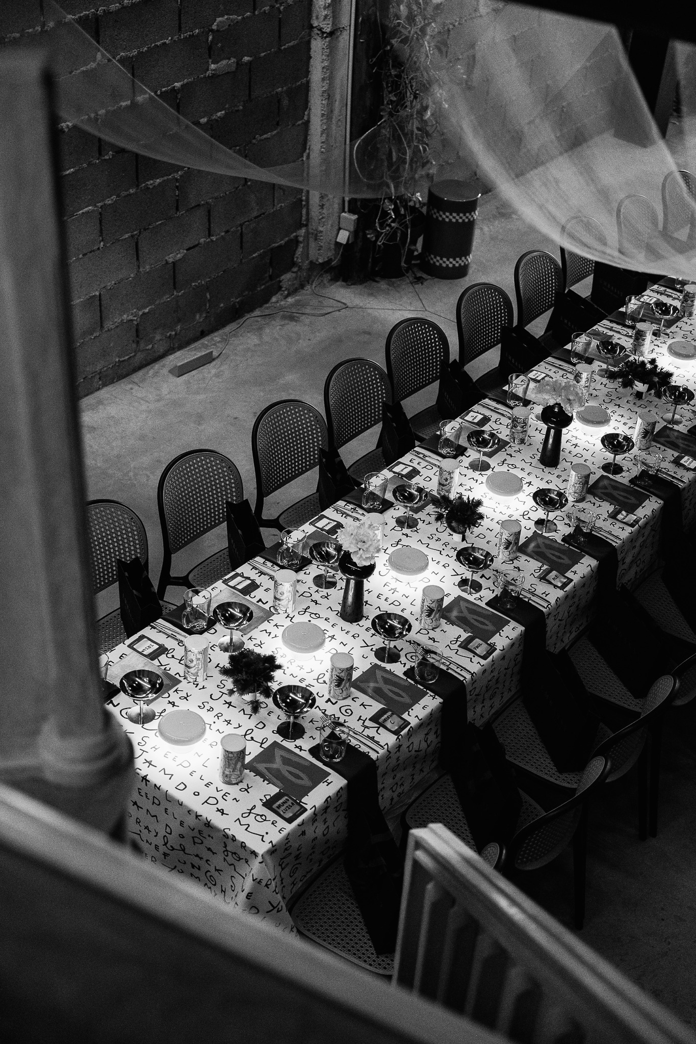 Monegal — original black and white overhead dinner photograph